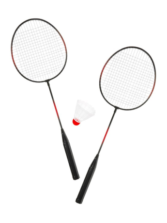 Ракетки для бадминтона 2 шт. красные, волан 1 шт., сетка