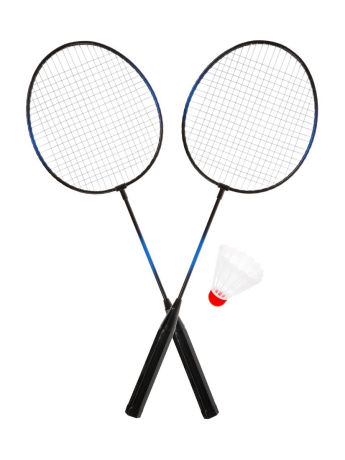 Ракетки для бадминтона 2 шт. синие, волан 1 шт., сетка