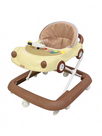 Ходунки-машинка детские складные, 8 колес, звук, регулир. высоты, складные, эл. пит.AААх3 не в компл., бежевый с коричневым