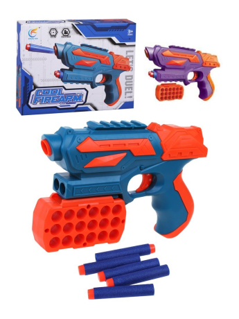 Бластер, в комплекте: мягкие пули 5шт., патронташ