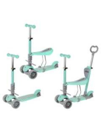 НЕ ЦВЕТНАЯ КОРОБКА Самокат Moby Kids Pony 3 в 1, свет. кол., мятный
