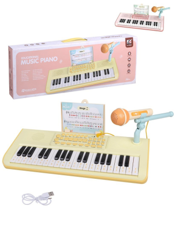 Игрушка музыкальная: Синтезатор, 37 клавиш, микрофон, USB кабель, встр. акк-р 3, 7 V, в ассорт., коробка