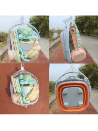 Песочный набор; ведёрко, лейка 1 шт., 8 аксессуаро, цвет ассорт., в сетке