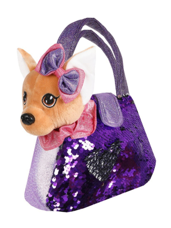 Щенок 19см в сумочке с пайетками