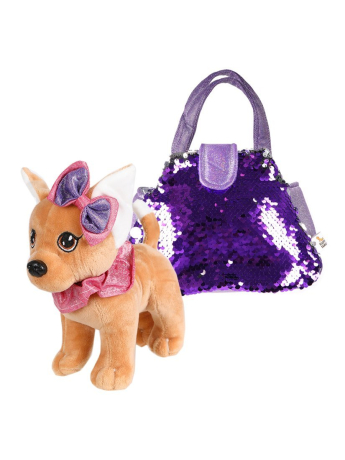Щенок 19см в сумочке с пайетками