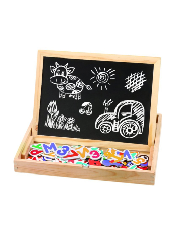 Бизи-чемоданчик "Доска знаний": магнитно-грифельная доска, фигурки на магнитах 125 шт. - алфавит, счет, животные, мелки, фломастер