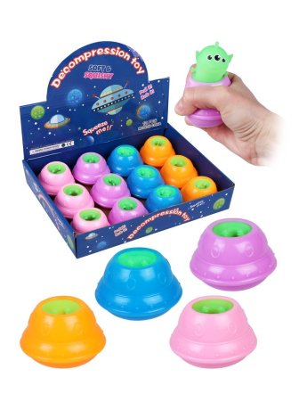 Мягкий антистресс "НЛО с инопланетянином" 7х7х4, 5 см., в ассорт., диспей