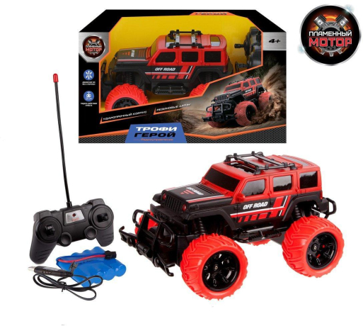 Джип р/у Трофи Герой, аккум., черн.-красн.