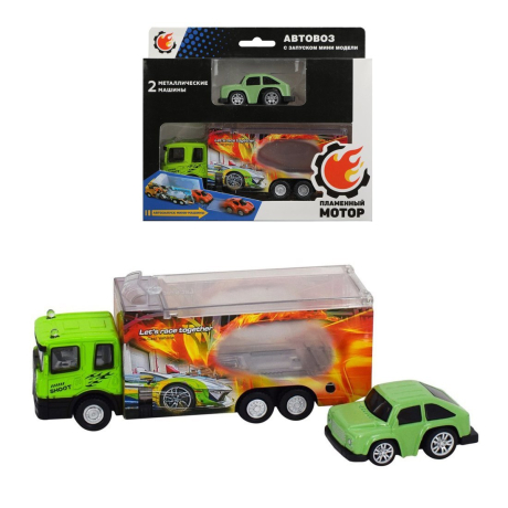 Автовоз мет., с запуском мини машины, зел.