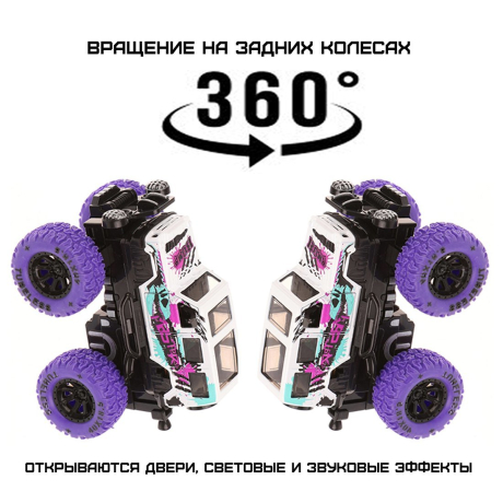 Монстр трак Краш-тест, мет., ин.мех-м 4х4, откр.двери, свет, звук, подпрыгивает на стойках, отлетает кабина, бел.