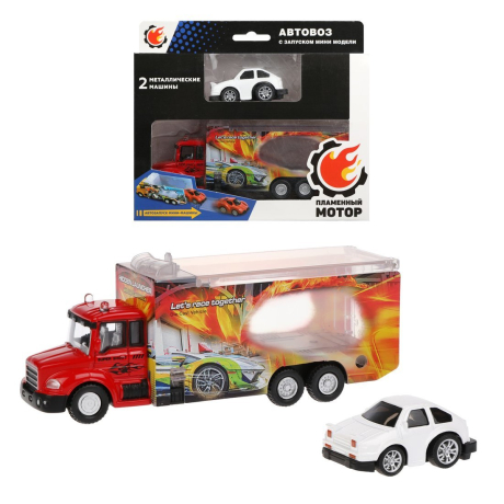 Автовоз мет., с запуском мини машины, красн.