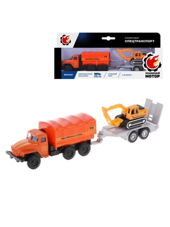 Набор машин Грузовик с прицепом Строительный мет., ин., съемный тент, экскаватор мет.