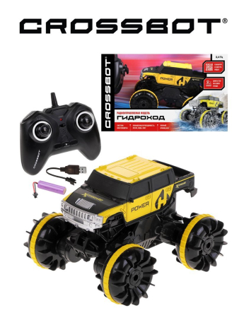 Машина р/у Гидроход, 4х4, плавает по воде, двигается по земле, аккум, желт.