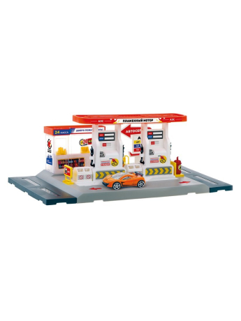 Заправочная станция, 2 колонки с двусторонним заездом, подвижные шланги, машина мет.