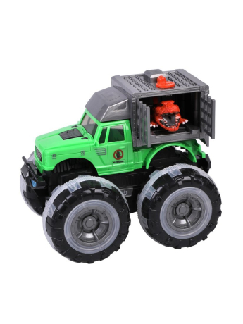 Монстр трак Охота на динозавра, ин., подсветка колес, звук, открывается клетка, выскакивает голова динозавра