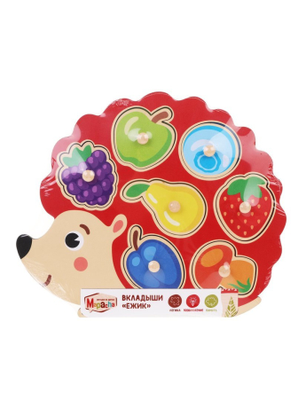 Вкладыши "Ежик": 7 вкладышей ягод и фруктов, как называются фрукты и ягоды, какого цвета фрукты и ягоды