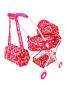 Коляска-люлька для кукол Сердца с корзиной и сумкой, металл, пакет
