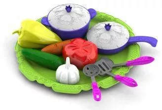 Набор овощей и кухонной посуды Волшебная Хозяюшка, 12 предметов на подносе, в ассорт.